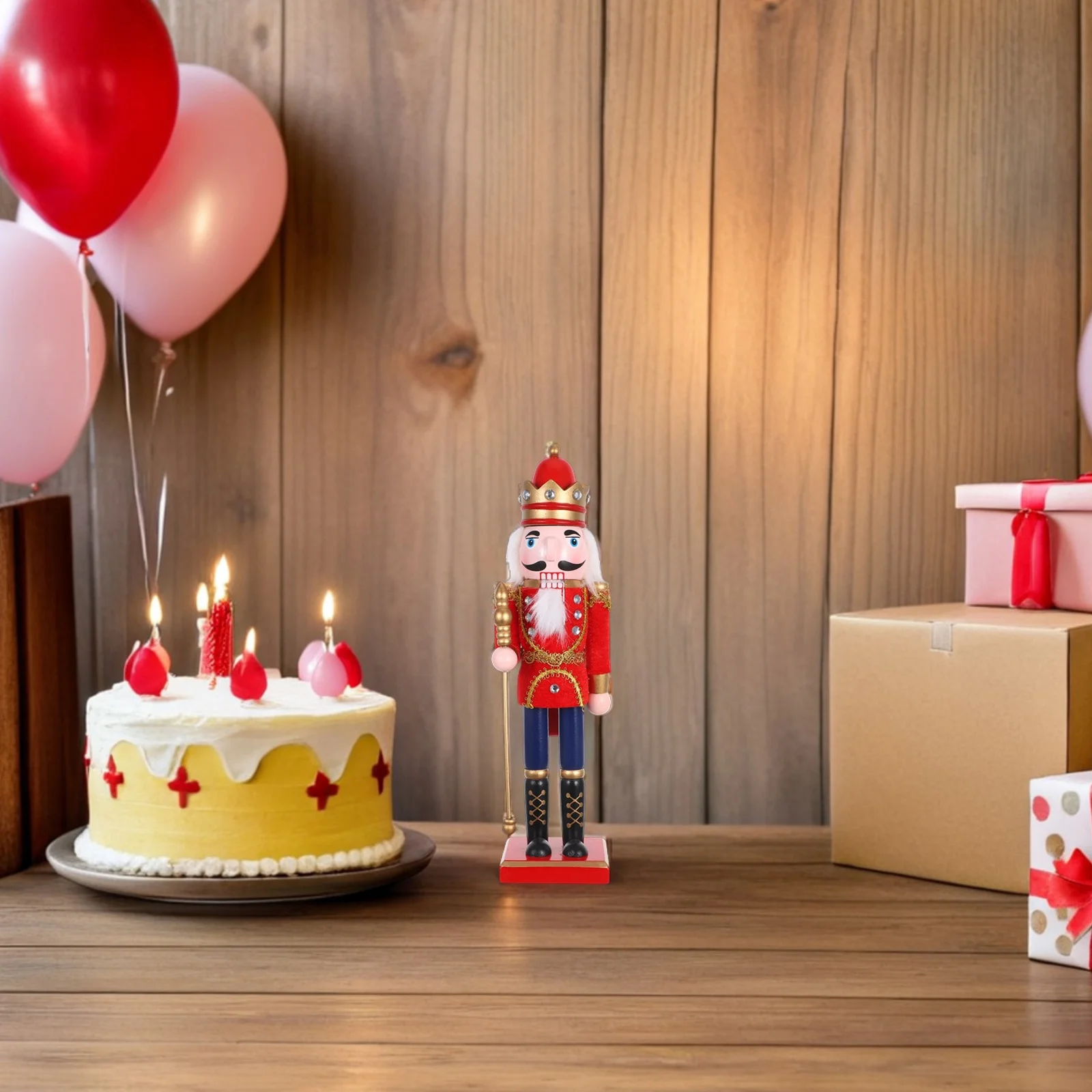 

Festive Wooden Nutcracker Figure: Artisan-Crafted Christmas Decoration in Rich Colors for Seasonal Home Decor Tabletop Mantel