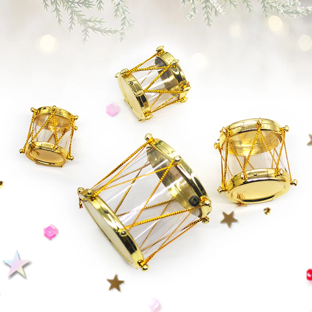 6/12pcs Golden Transparent Small Drum Outdoor Christmas Ornament Mini Gift Box Xmas Tree Pendant New Year Home Decor Navidad