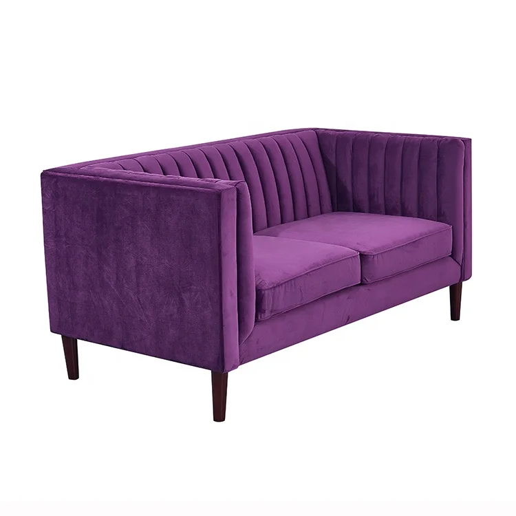 Home Furnishing Modern Grape Purple Pleated Sofa Fabric Velvet Couch