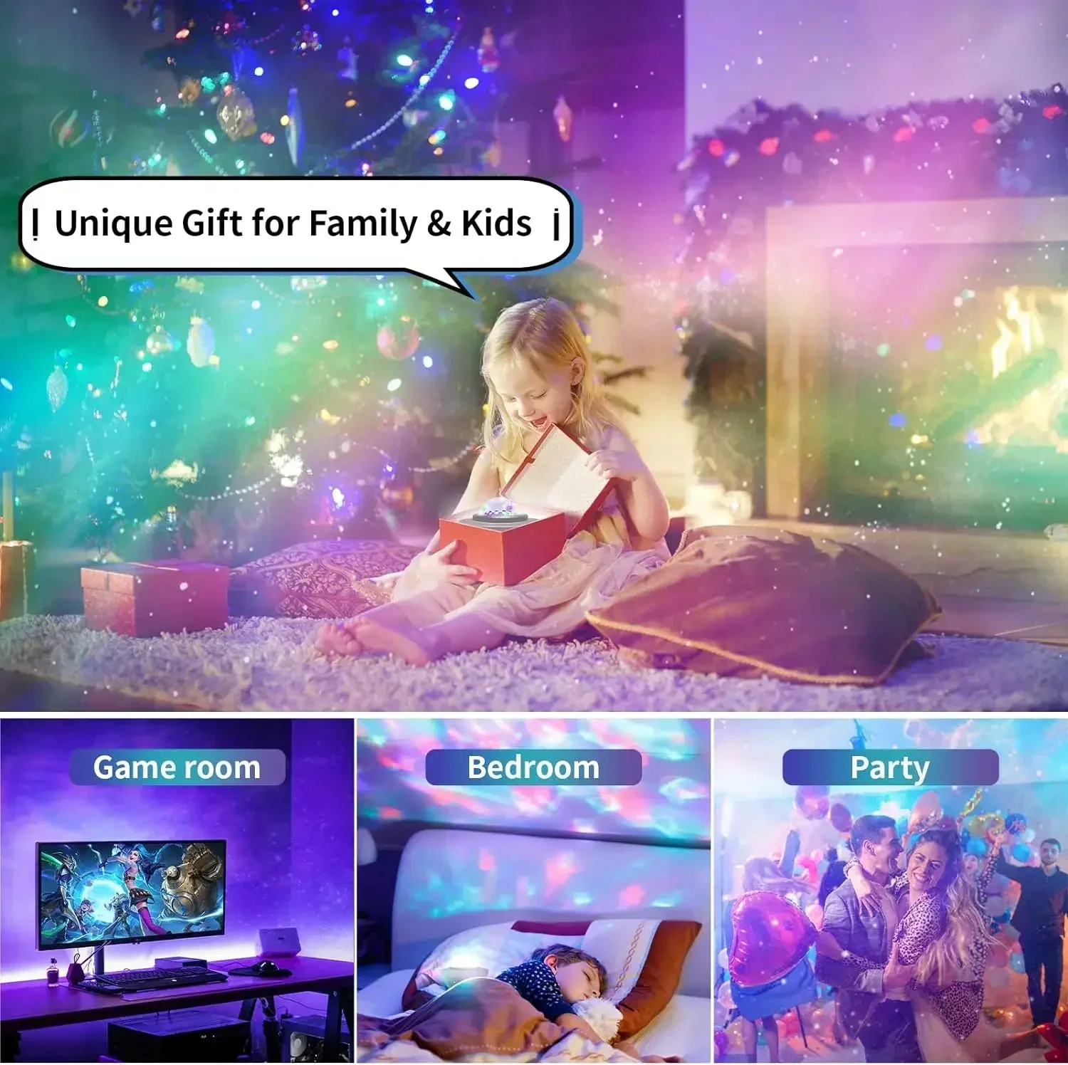 Projecteur d\'étoiles Galaxy avec haut-parleurs Bluetooth, veilleuse, minuterie, télécommande, décor de pièce, lumières LED pour décor de chambre à