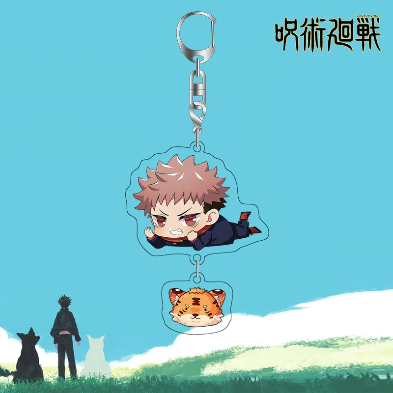 Jujutsu Kaisen Portachiavi in acrilico Ciondolo anime Fascino bifacciale Carino Q Versione Accessorio cosplay Regalo per la collezione di fan