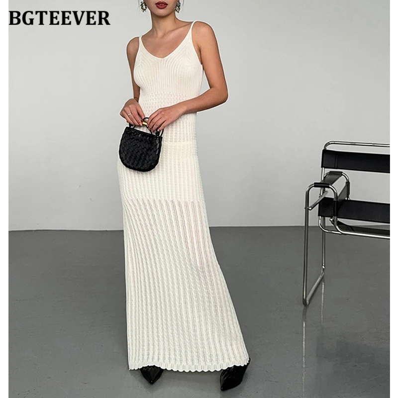 BGTEEVER Stylish V-neck Female Skinny Knitted Bodycon Dress Summer Fashion Women Sleeveless Package Hip Dress Ladies Vestidos