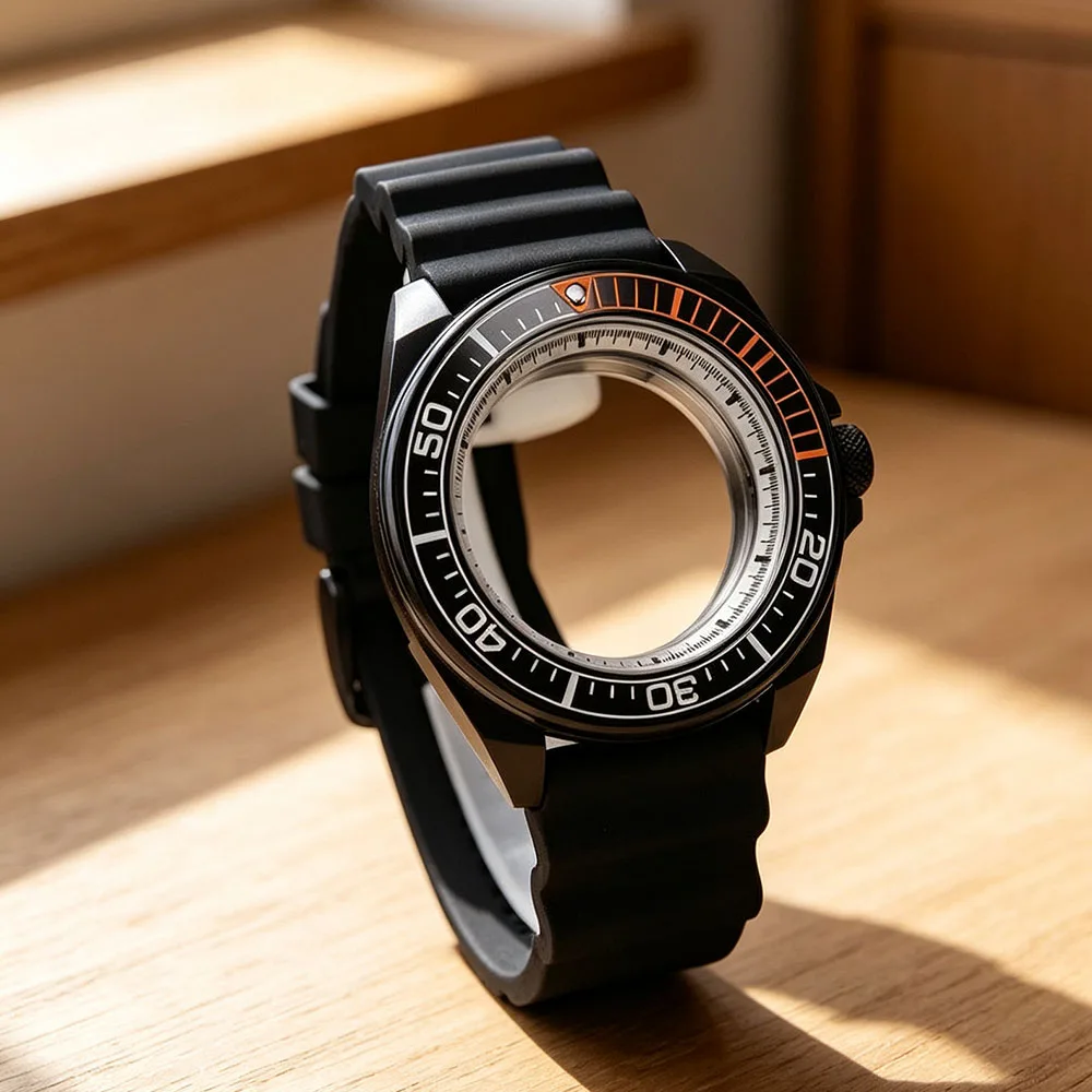 For Mod Samurai 43.8MM Watch Case Transparent Back Sapphire Glass For Seiko NH35 NH36 NH34 NH38 Movt Watchbands Men's Case Parts