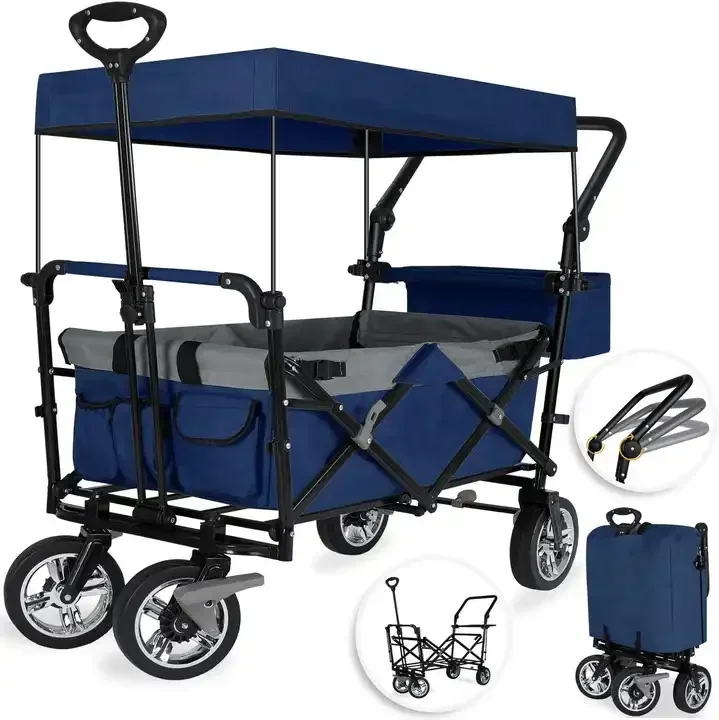 Push Pull Wagon Stroller Folding Wagon With Canopy For Kids Hand Truck Trolley Manufactory Camping Folding Wagon