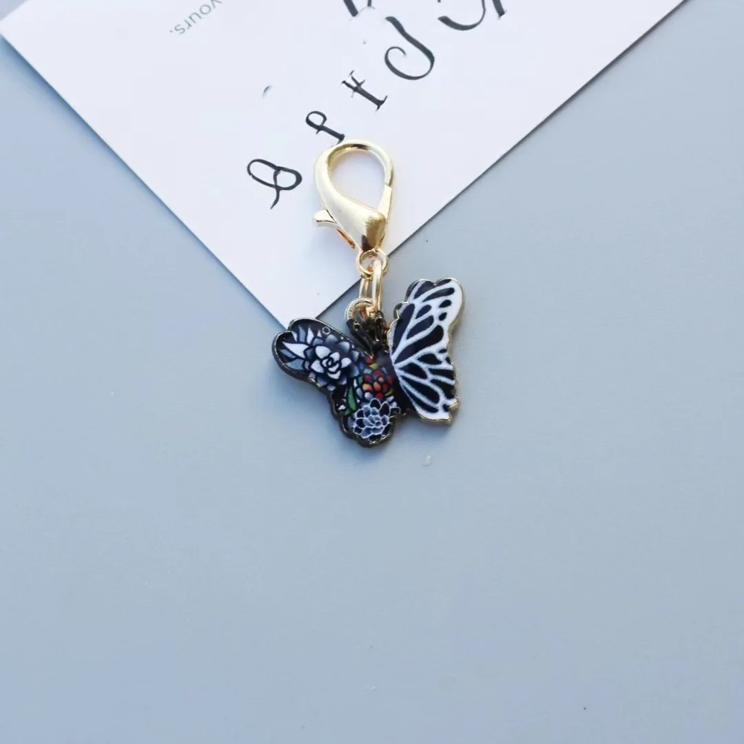 10pcs New Colorful Butterfly Lobster Buckle Colorful Printed Butterfly Accessories Earrings Necklace Bag Pendant