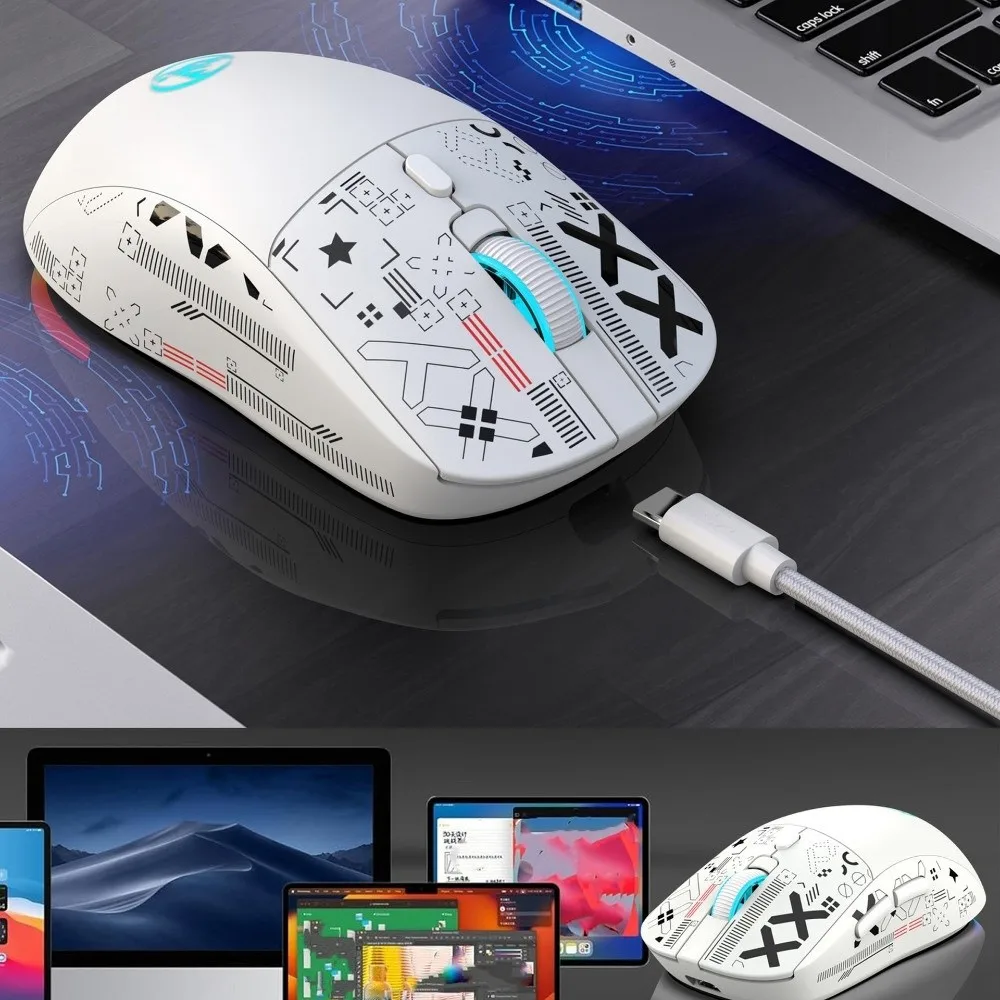 

3-режимная беспроводная игровая мышь с крутым принтом, красочная RGB-беспроводная мышь для ноутбука, высокоточная перезаряжаемая беспроводная Bluetooth-мышь