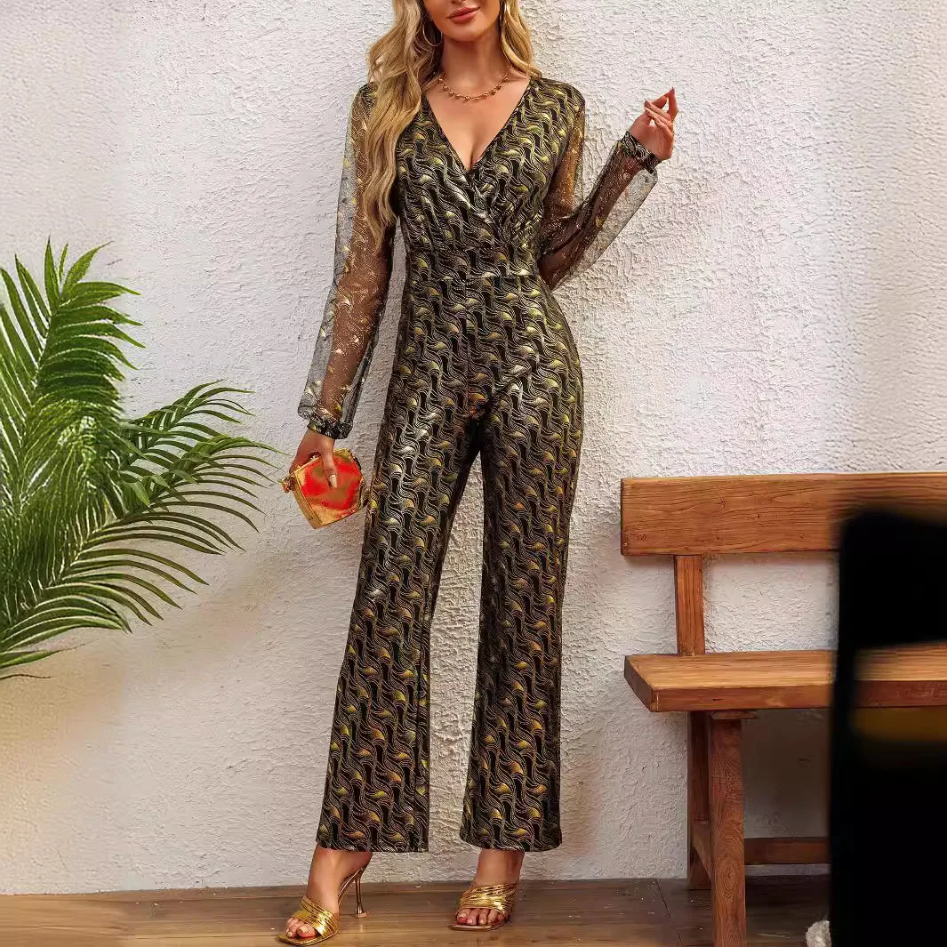 女性用シルバーホットスタンピングジャンプスーツ,イブニングドレス,スリムフィット,カジュアルな通勤服,ファッショナブル,新しい
