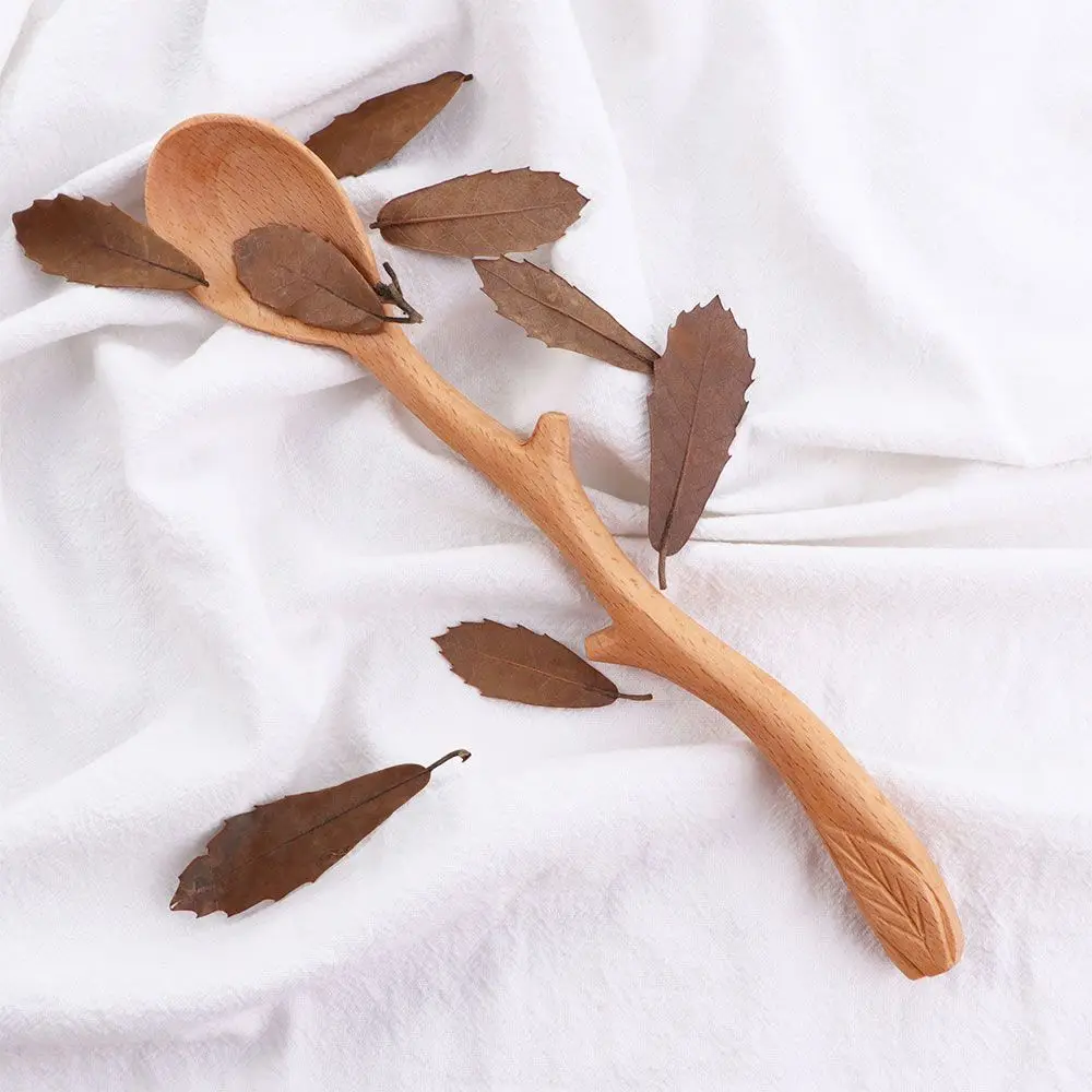 Branch Shape Japanese Style Tableware Cooking Mixing Stirring Spoon Kitchen Utensil Soup Spoon Wooden Spoon