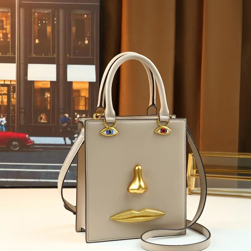 Hot Sale Women Chic Art 3D Metal Face Shoulder Bags Girls Vintage Versatile Handbag Female Luxury Brands Crossbody Bags