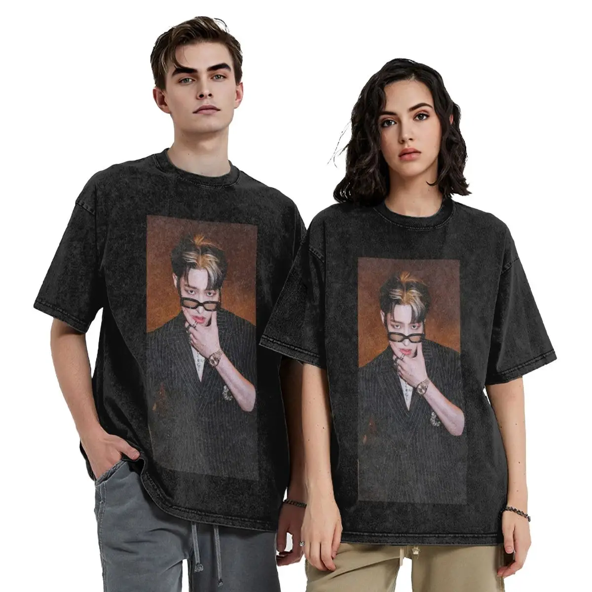 Mingi Ateez - Spin Off From The Witness Halazia  Washed T Shirts Vintage Short Sleeve Hip Hop T-Shirt Streetwear Tops Tees