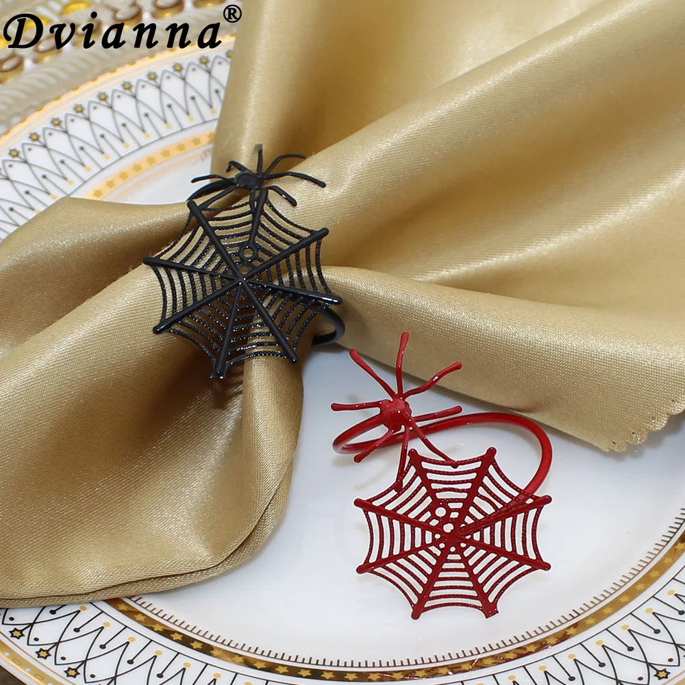 24Pcs Spider Web Napkin Rings Black and Red Metal Halloween Napkin Holder Serviette Buckle for Dinning Party Table Decor HWH72