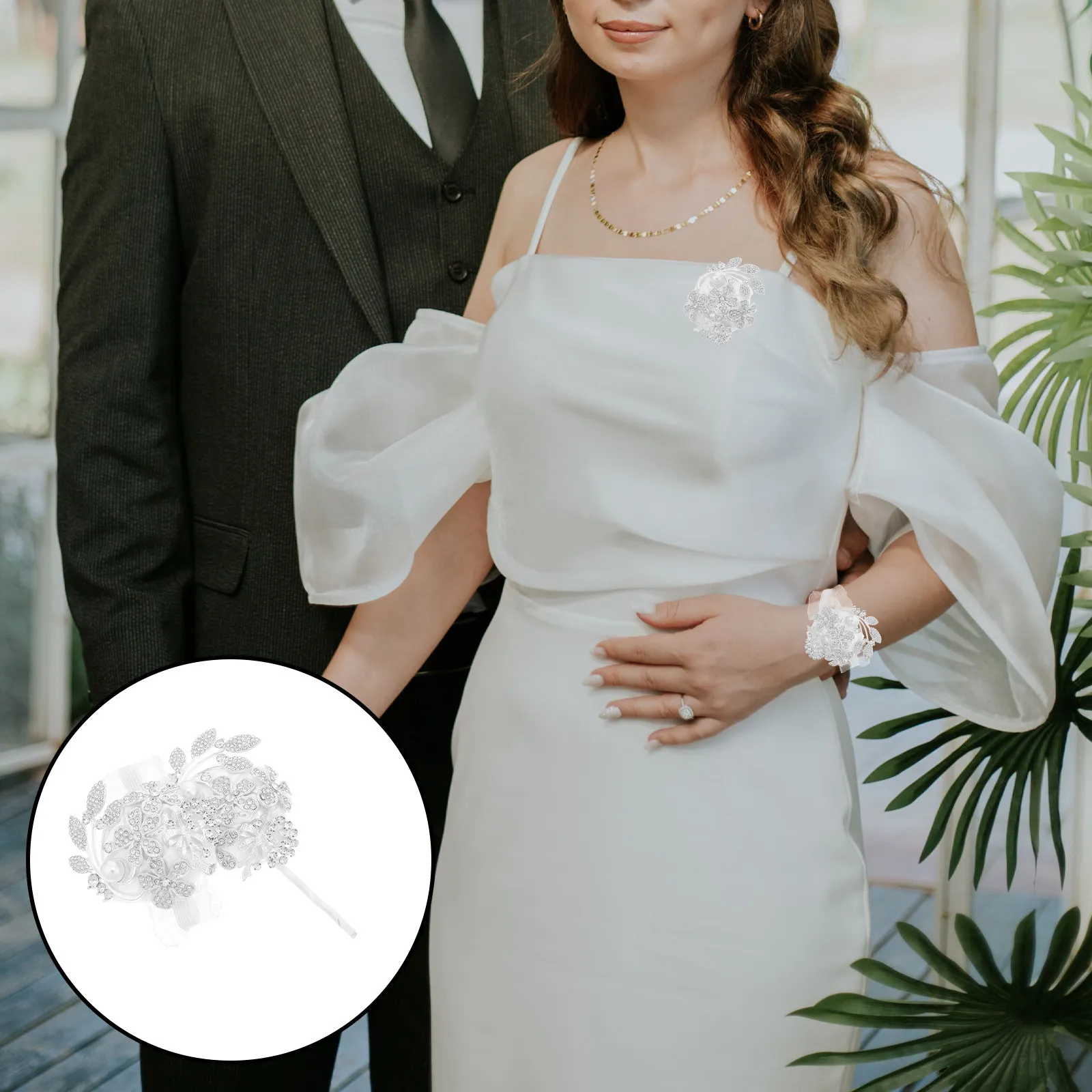 繊細なラインストーンのリストコサージュブレスレット、結婚式のブライズメイド、プロム用リストフラワーコサージュ、ブライダルフラワーデコレーション