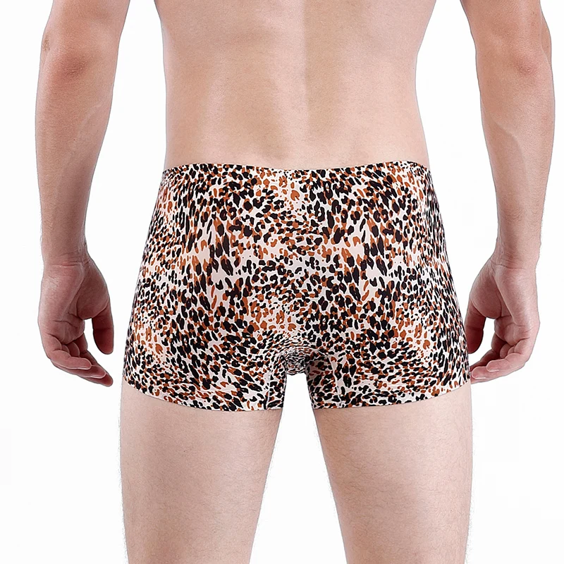 Fashion Leopard Printing Boxershorts Breathable Ice Silk Men\'s Underwear 3D Pouch Shorts Underpants Seamless Male Boxer Pants