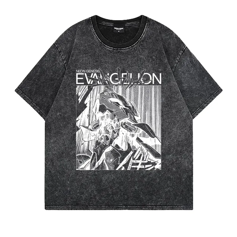 2026 Neon Genesis Evangelion Unit-01 Printed T-shirt Men's and Women's Washed T-shirt High Quality Vintage Cotton T-shirt Tops