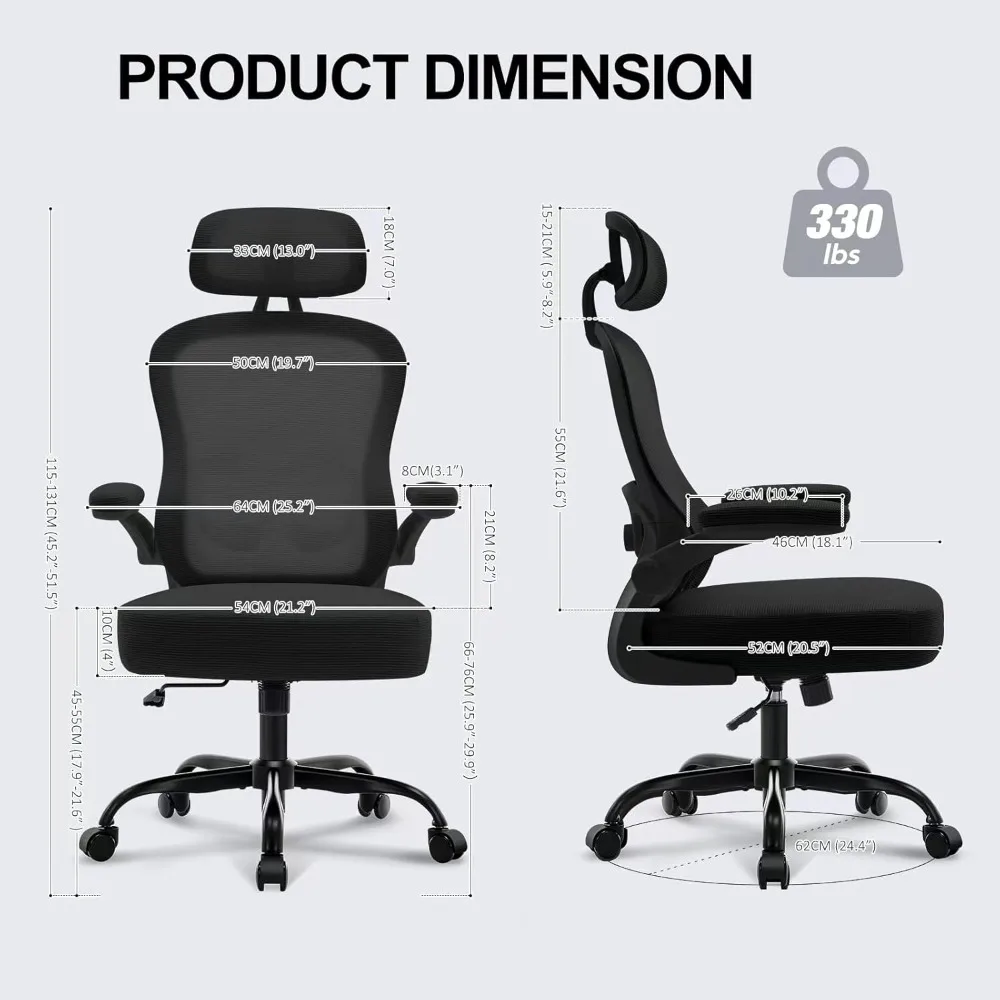 Office Chair,Ultra Thick Office Desk Chair with Adjustable Lumbar Support and Headrest,Spring Cushion,Rocking Function,Black