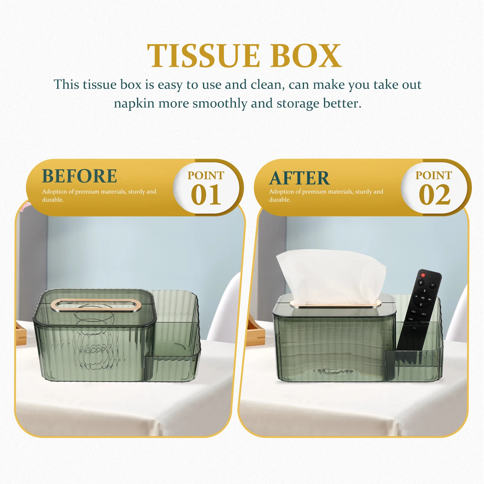 

Sturdy Premium Tissue Box Bedroom Living Room Desktop Storage Holder Multi-Functional Organizer Remote Controller Household