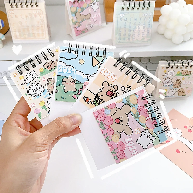 2024 Mini Calendar Cute Cartoon Puppy Series Table Calendar Small Portable Desktop Calendar Kawaii Office Student Supplies