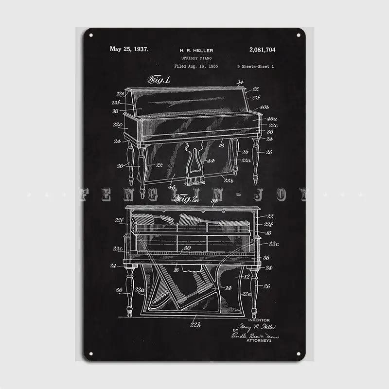 1937 Upright Paino Patent Metal Sign Wall Pub Club Bar Poster Retro Tin Sign Poster