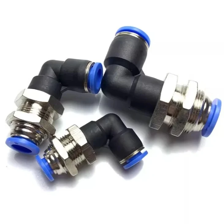 Elbow  Tube Push In Connect Bulkhead PLM 4 6 8 10 12 mm Nickel Plated Brsss Pneumatic Air Fitting Connector Adapter