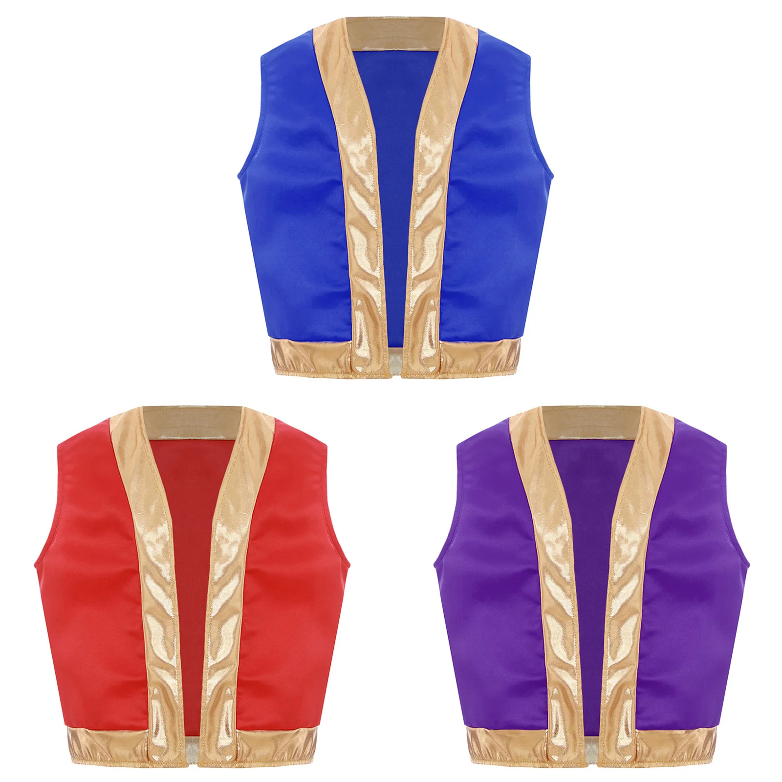 Kinderen Meisjes Jongens Pad Vest Kostuum Arabische Prins Cosplay Vest Rollenspel Kostuum Open Voorkant Vest Halloween Verkleedkleding