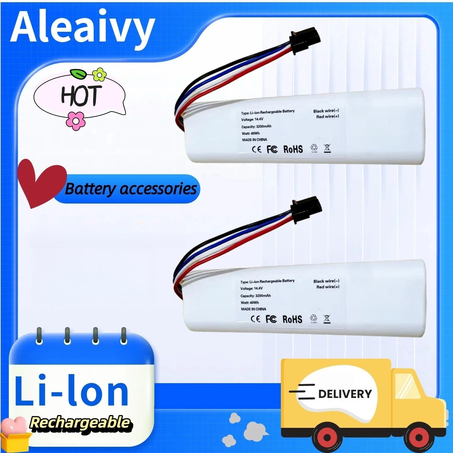 

Original P2026-4S1P-MMBK 14.4V 2600mAh Battery for Xiaomi Mijia 2C XMSTJQR2C Vacuum Mop, Replacement for Trover Robot LDS