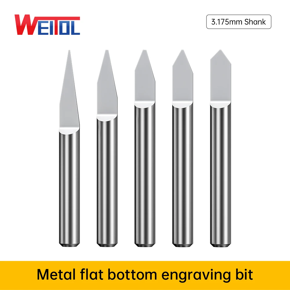 

Weitol Metal engraving tool 10 pcs/Lot N 3.175mm V Shape Flat Bottom Carbide PCB Engraving Bits CNC Router Tool 10 degree 0.1mm
