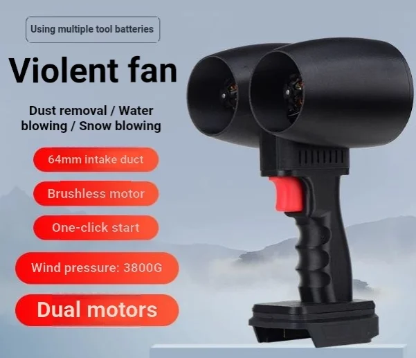 2400W Dual 64mm Turbo Jet Fan, 4000g Thrust Handheld Brushless Blower, Compatible with Makita DeWalt Milwaukee  Lithium Battery