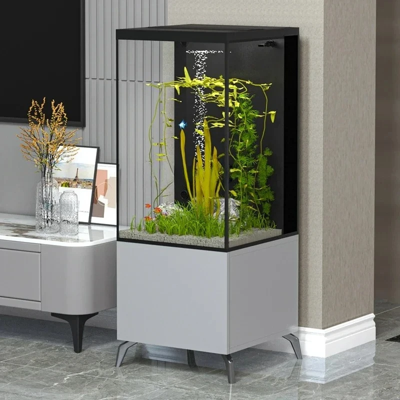 

Living Room Square Base Cabinet Back r Super White Glass Fish Globe Aquarium Floor Home