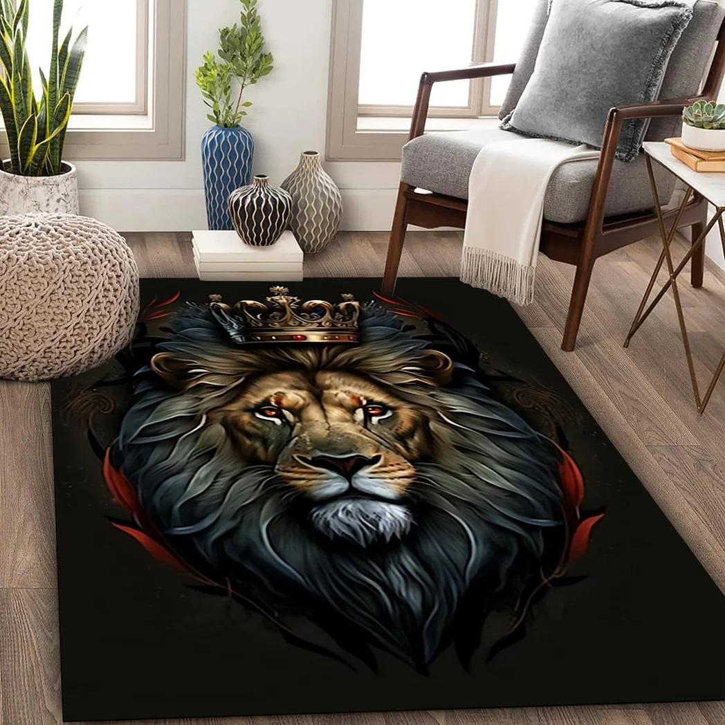 Cool Lion Crown Doormat Modern 2D Animal Print Area Carpet For Living Room Office Bedroom Front Door Welcome Entrance Floor Mat