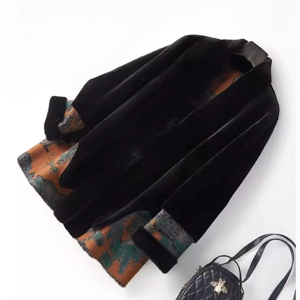 Осень-зима, новая шикарная цельная куртка на меху, женское пальто, свободное меховое пальто с принтом, высококачественное двустороннее пальто из золотой норки и бархата