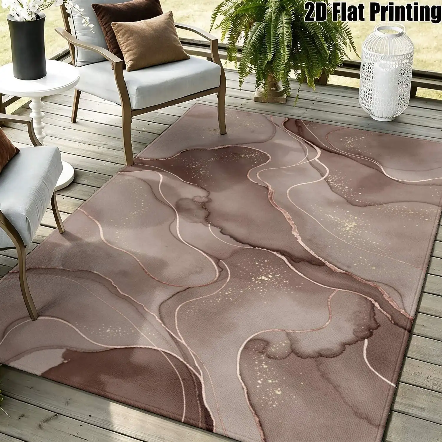 1Pc 2D Printed Carpet with Brown-Gray Abstract Art Patterns Nordic/Instagram/Minimalist/European/Vintage Style, Multi-Size, Machine Washable, Ideal for Entryway, Dining Room, Foyer, Bedroom, Living Room Home Decor.