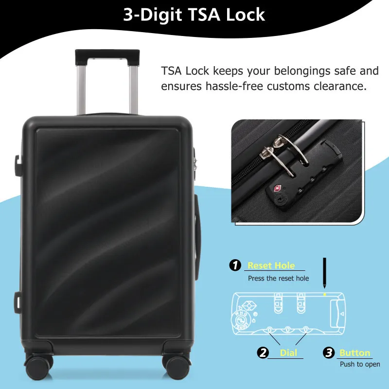 Set 3 Piece Lightweight Durable ABS Suitcases With Spinner Wheels And Lock Carry On  Checked Travel