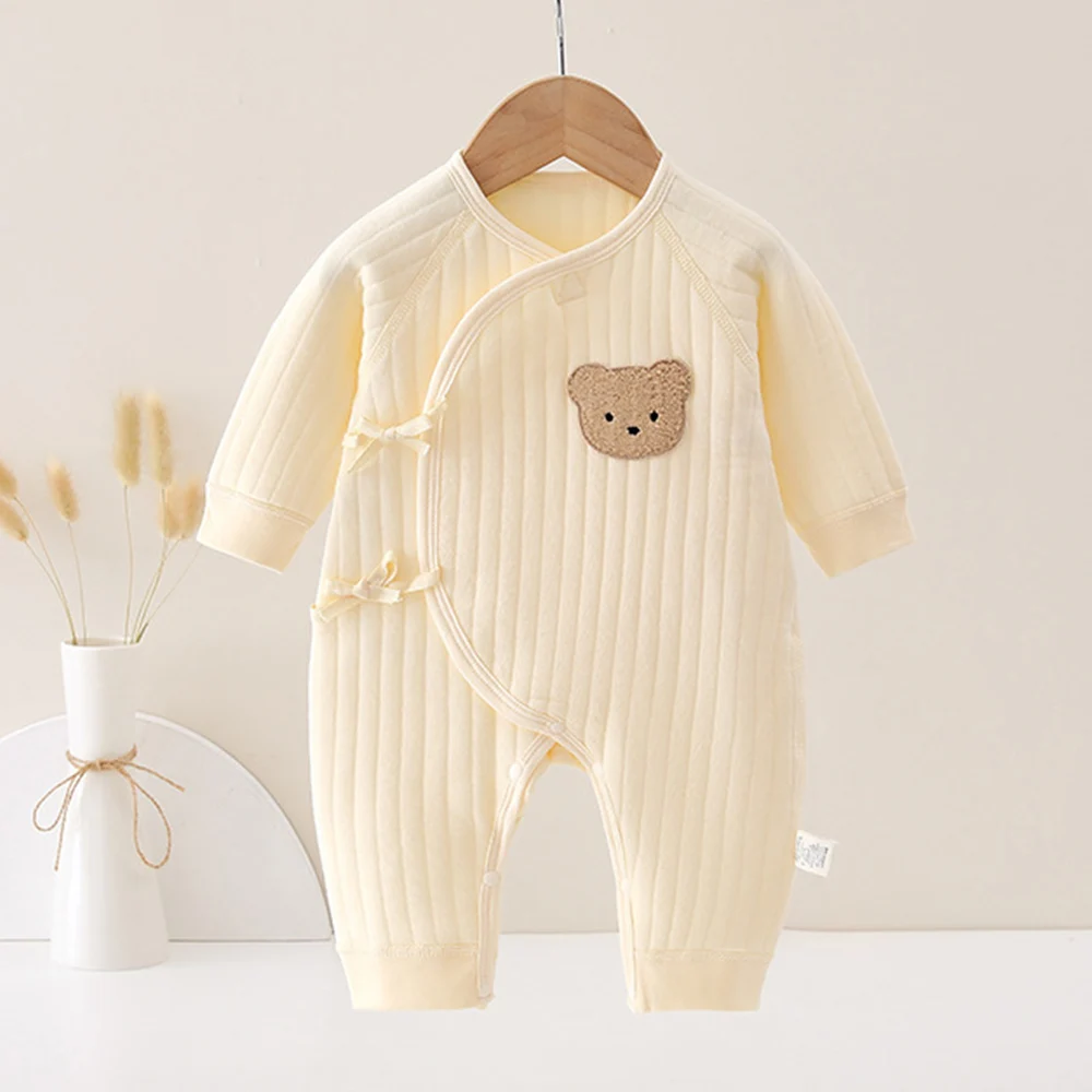 Baby Fall Winter Romper Long Sleeve Quilted Solid Color Warm Newborn Clothes 0-6 Months Unisex Baby Jumpsuit For Boy Girl