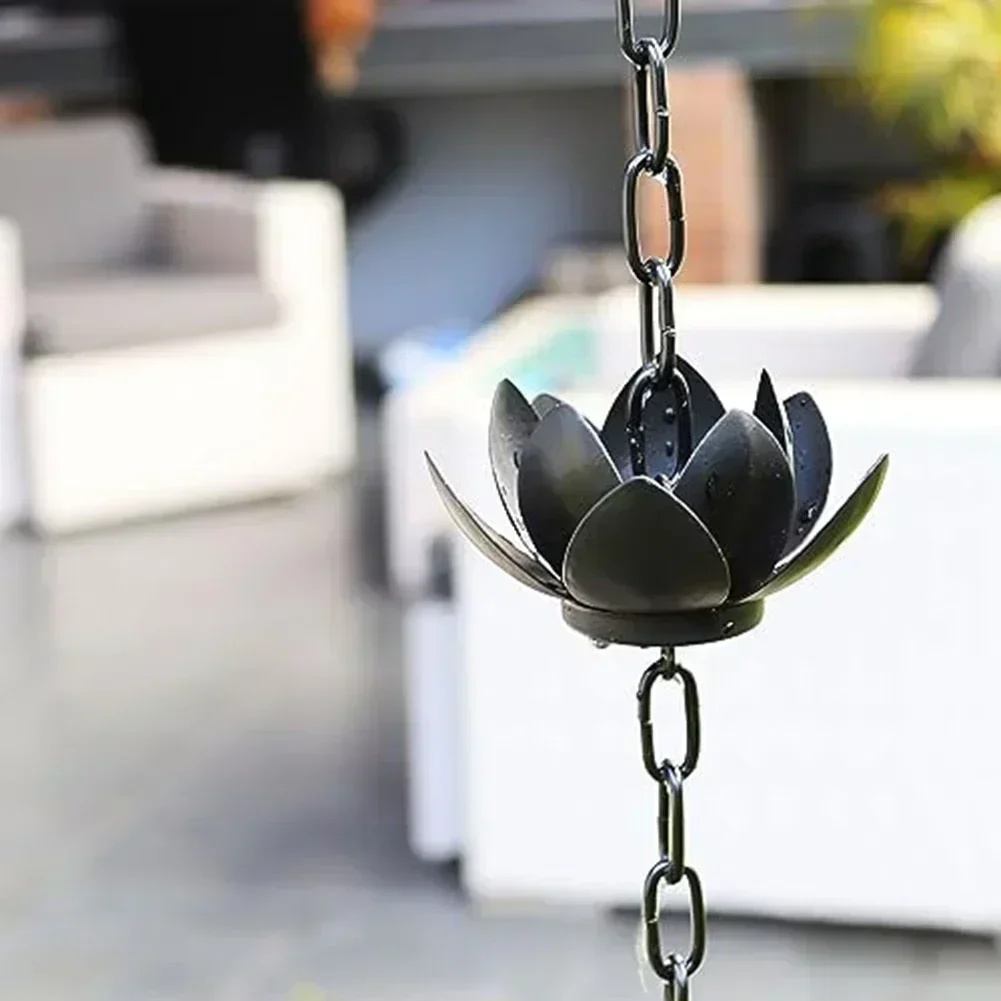 Outdoor Lotus Drainage Rain Chain Garden Decoration (5 Lotus) 1.2 Meters Outdoor Drainage Chain Japanese Rain Chain