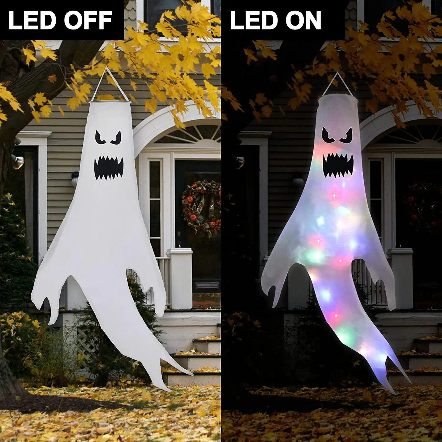 Halloween Outdoor Ghost pendant LED Lights Battery Power  Skeleton Ghost Horror Grimace Glowing Party Props Halloween Decoration