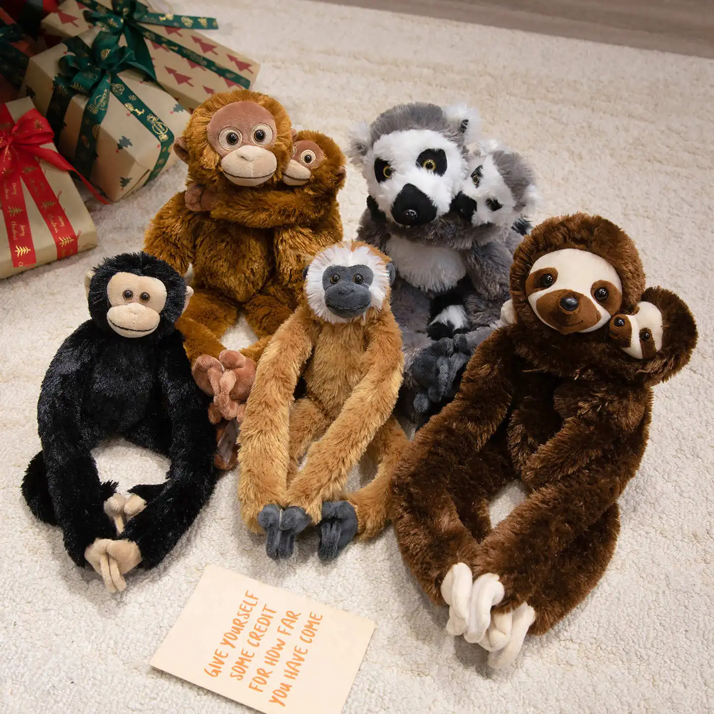 Simulação braços longos animal brinquedo de pelúcia bonito mãe & bebê gorila macaco chimpanzé preguiça lemur boneca pendurado decorações ornamentos