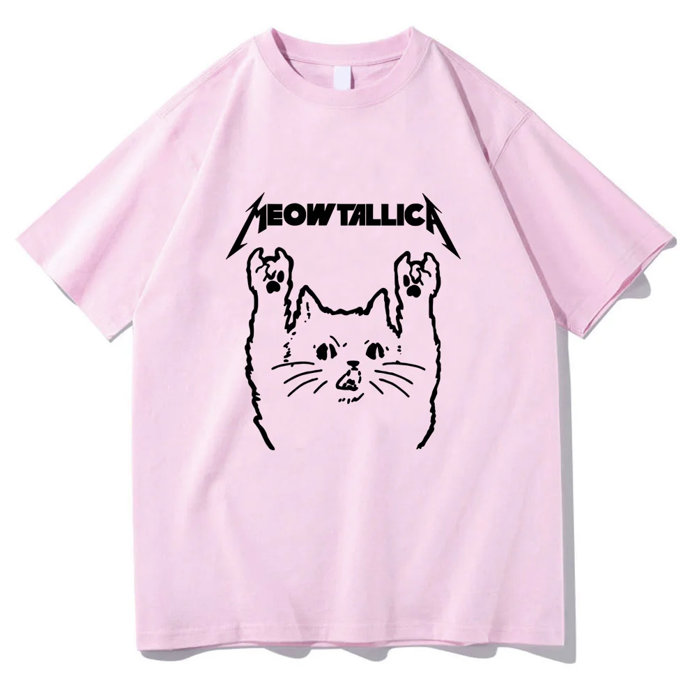 Meowtal Meowtallica Cat Tshirts Short Sleeve Cotton Comfortable Tee-shirt Heavy Mental Hip Hop Streetwear Casual Women Men Tees