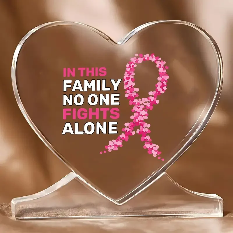[2D Flat] Heart-Shaped Acrylic Breast Cancer Awareness Gift - 