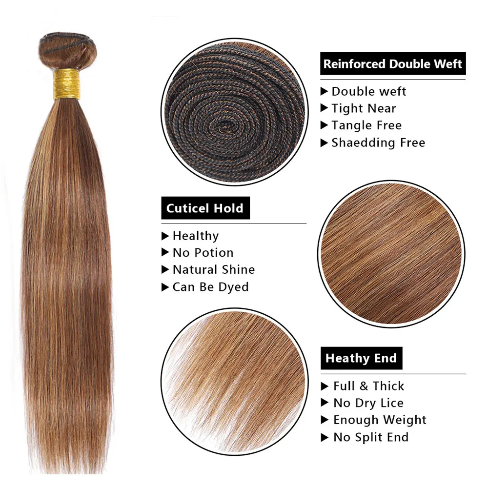 30 inch Honey Blonde Highlight Bundles Human Hair Straight  P4/27 Brazlian Hair Weave Colored Hair Bundles for Women 100g/pc