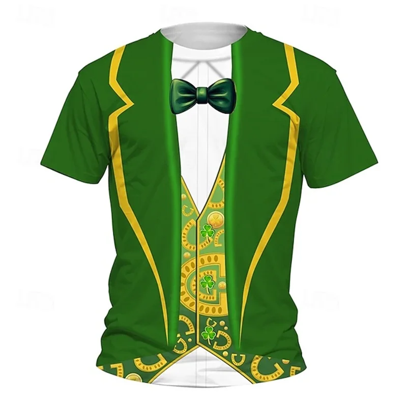Men\'s St. Patrick Shamrock Tuxedo T Shirt 3D Print Short Sleeve Crew Neck Tshirts Tops New In Casual Party Holiday Funny Tshirt