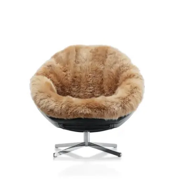 &Living Room Chair Sheepskin Fur Tufted Lounge Chair Handcrafted Armless Midcentury Durable