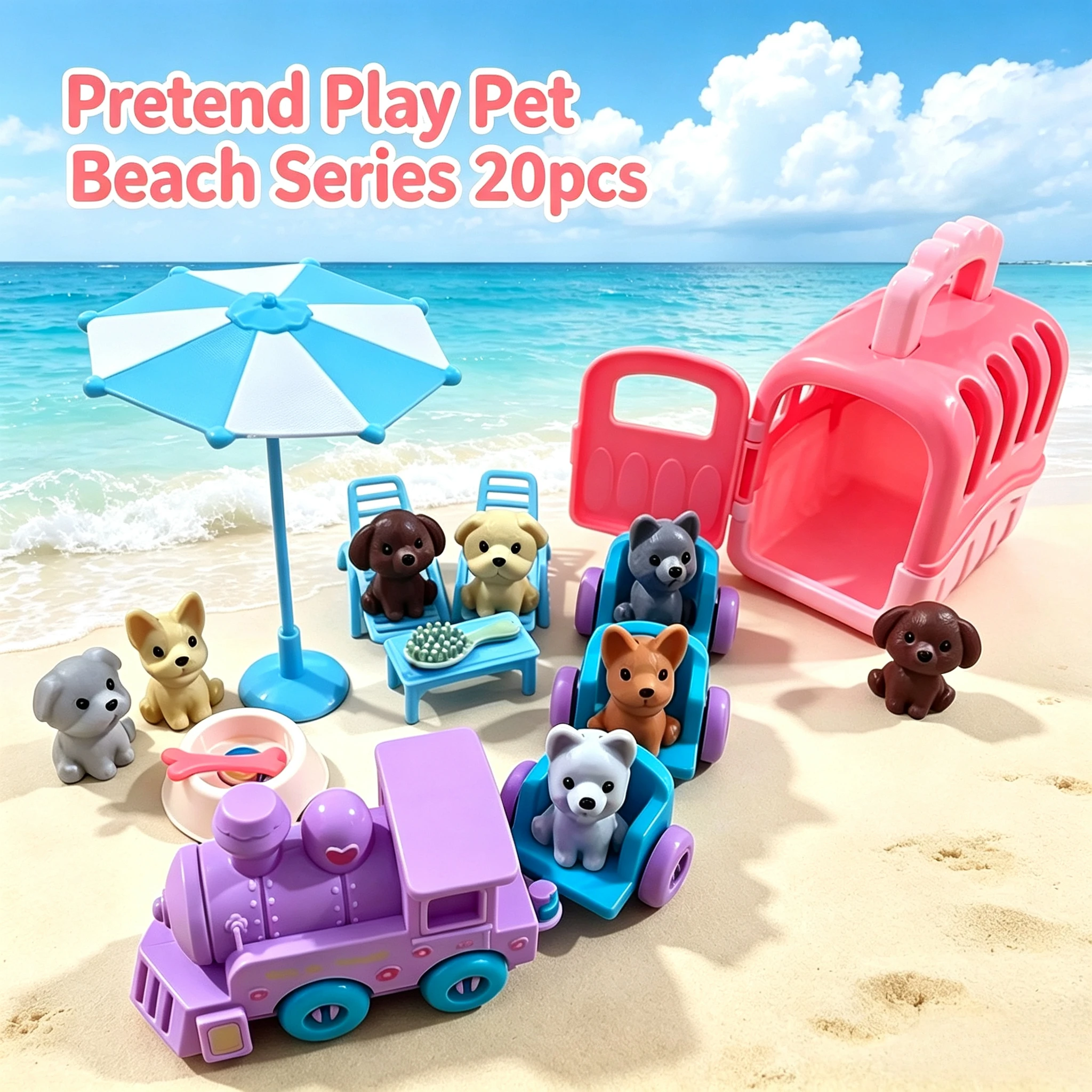 Kids Pet Care Toy Set with Dog House, Train, Cute Animal Figures,Play Educational Toys for Toddlers Birthday Gift.Doll Furniture - view 2