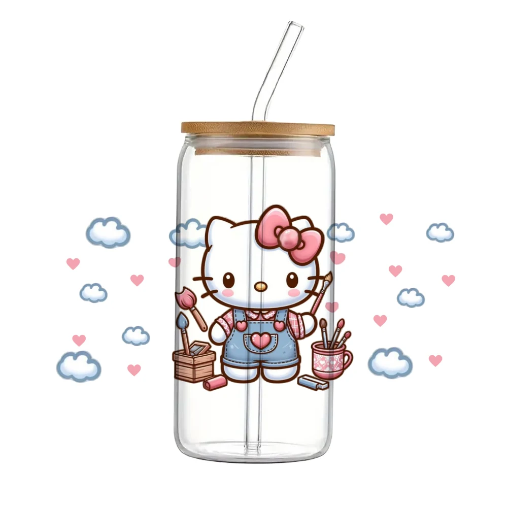 Sanrio Hello Kitty 3d Uv Dtf Wraps Transfer Sticker Diy Voor 16Oz Libbey Glazen Beker Waterdichte Wrap Transfers Stickers Koffie Cup