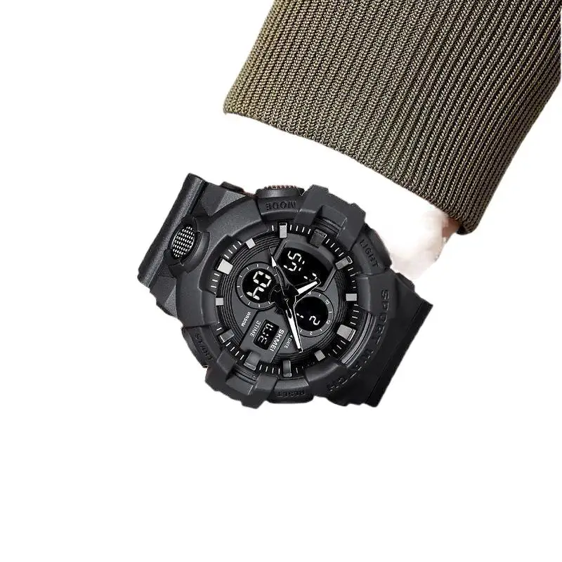 ساعة SkmeiMen الرياضية الخارجية الإلكترونية متعددة الوظائف بعرض مزدوج مضيئة مقاومة للماء بحركة مزدوجة إلكترونية