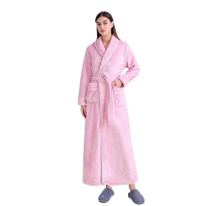 

2025 Autumn and Winter Extended and Thickened Flannel Nightgown for Men, Plus Size Coral Fleece Bathrobe for Women