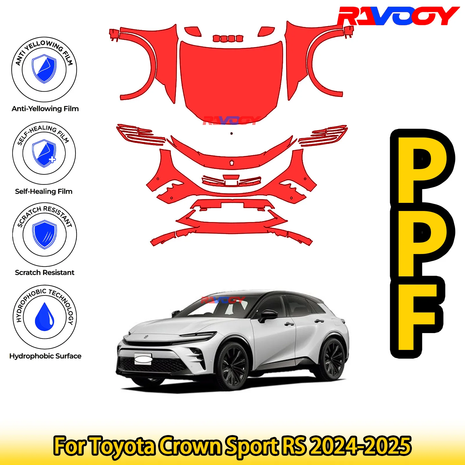 

For Toyota Crown Sport RS 2024-2025 Glossy Matte Black Precut front PPF Kit Paint Protection Film
