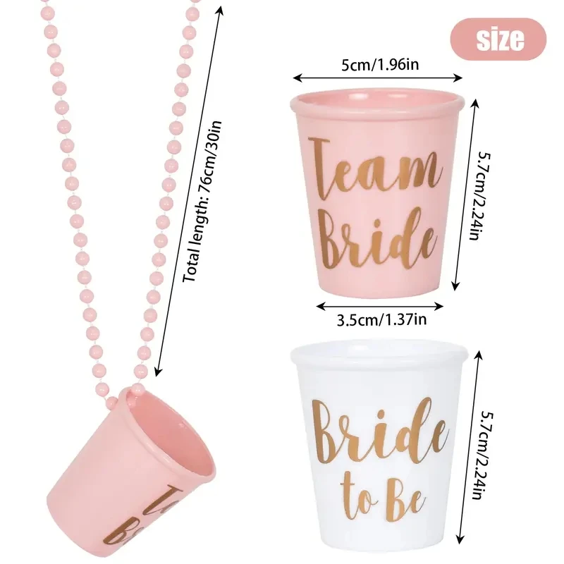 6pcs Beaded Bridal Shot Glasses Perfect for Wedding Bachelorette, and Hen Parties Plastic Wine Cup with Necklace Chain Groom