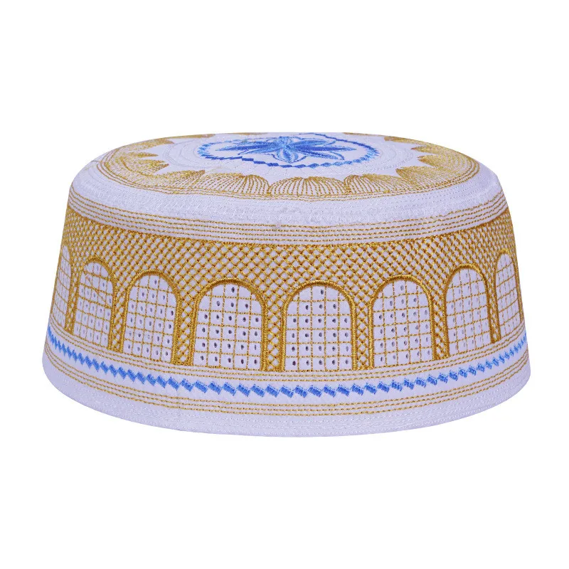 Saudi High-Quality Arabia Style Islamic Round Cap Embroidery Hat Muslim Men Headwear Abaya Prayer Caps Headscarf Clothing Turban