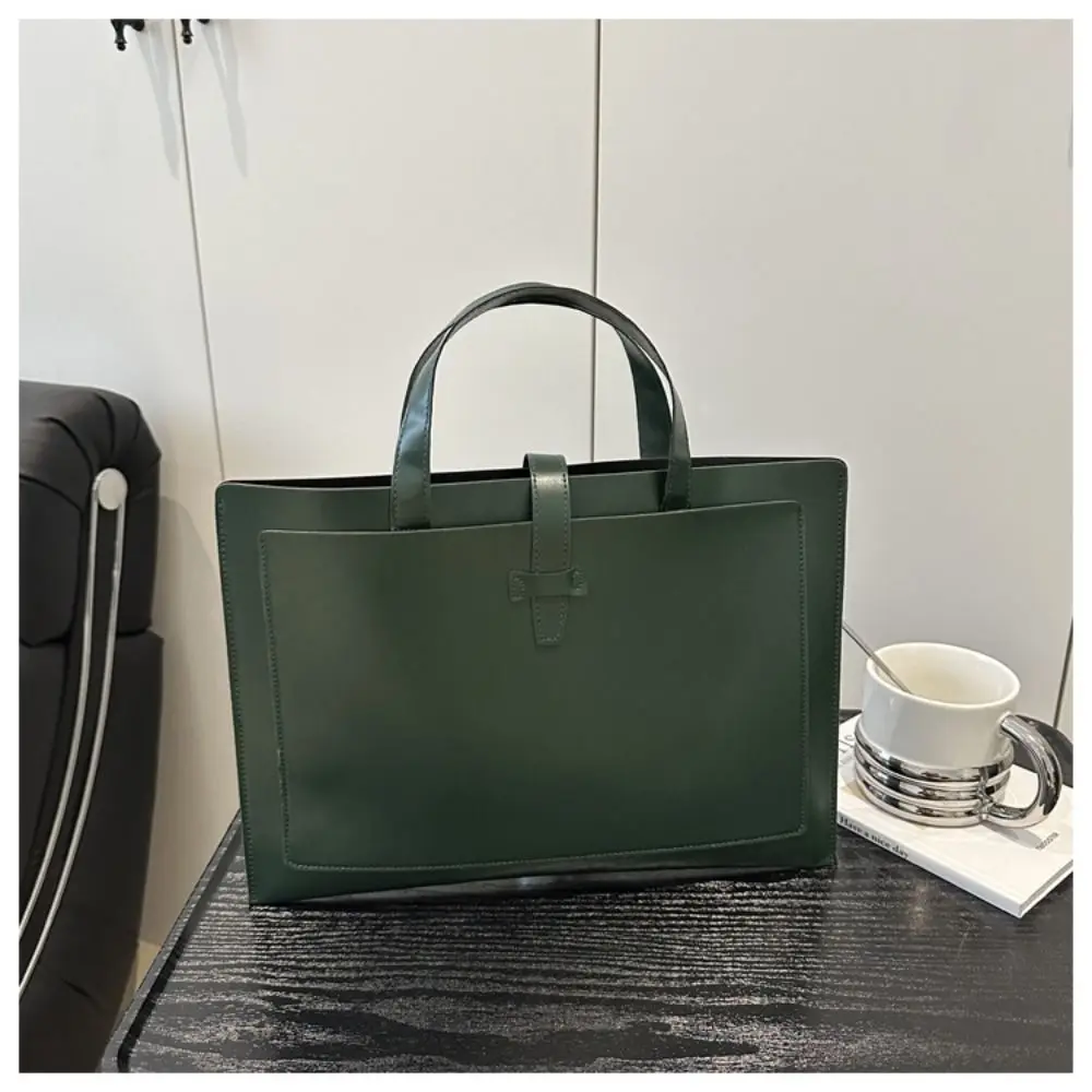 Bolso de mano con archivo de Color sólido a la moda, maletín de negocios para oficina, bolso informal de cuero PU para ordenador portátil, viaje