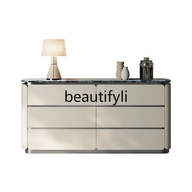 

Italian minimalist marble six-bucket locker floor-to-ceiling high-end light luxury solid wood dining side cabinet